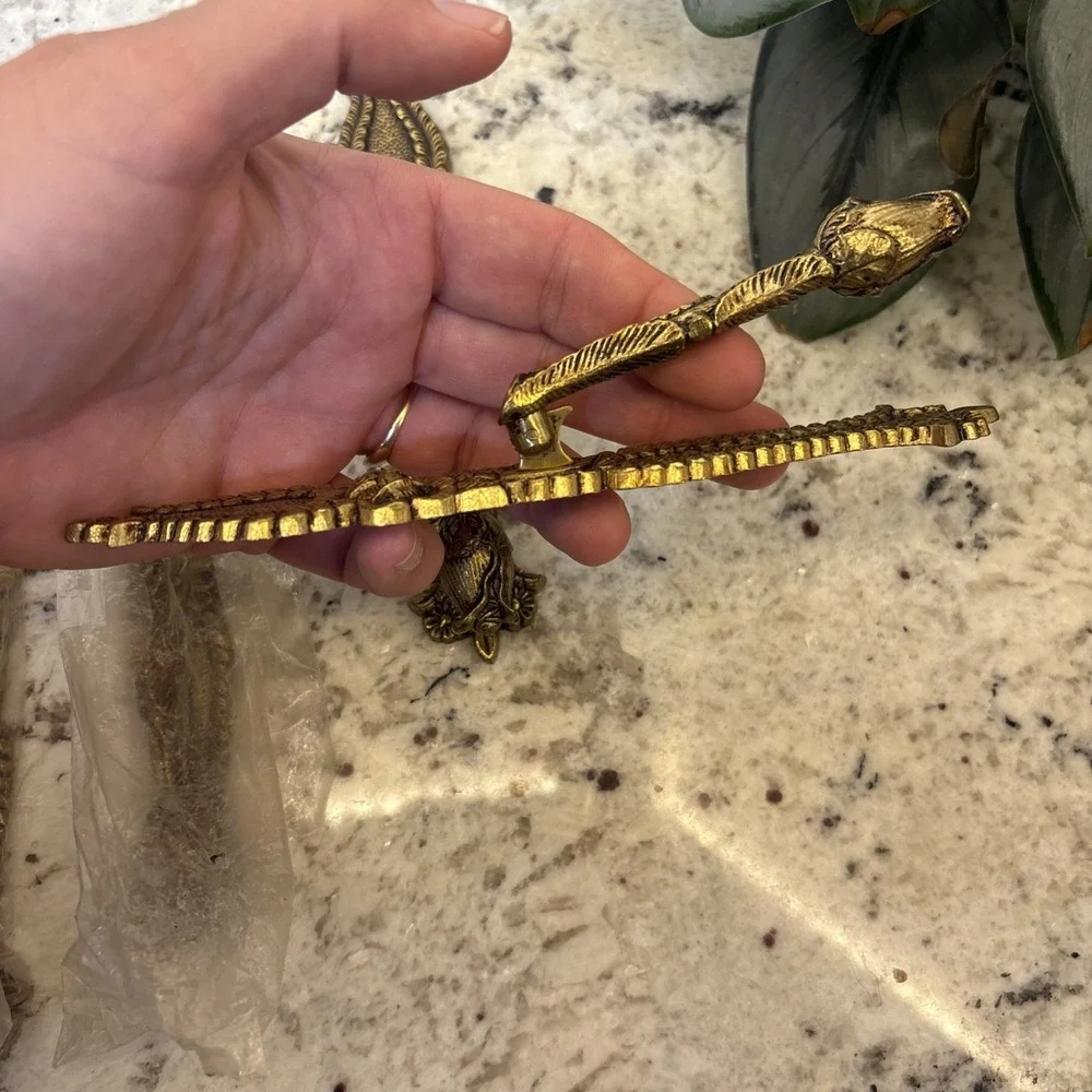 6 Vintage Ornate Brass? Drop Pull Handle Art Nouveau Rose Leaf Westbrook NOS
